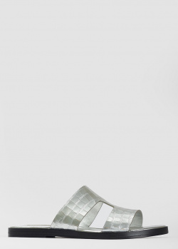 Серебристые шлепанцы Vittorio Virgili из кожи с текстурой, фото
