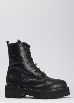 Черные ботинки Lab Milano с декором на шнуровке, фото