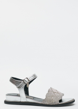 Серебристые сандалии Marino Fabiani с декором-стразами, фото