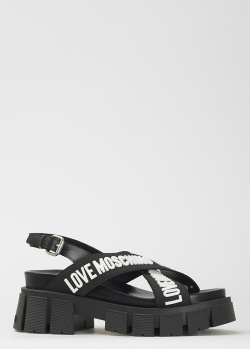 Черные сандалии Love Moschino с рельефным логотипом, фото