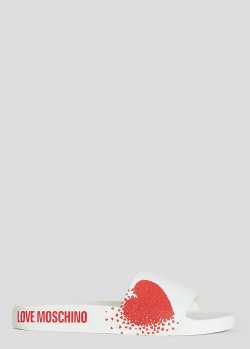 Белые шлепанцы Love Moschino с рисунком сердца, фото