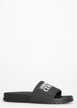 Черные шлепанцы Versace Jeans Couture с логотипом, фото