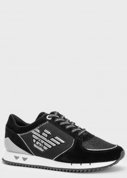 Черные кроссовки EA7 Emporio Armani с серебристыми вставками, фото