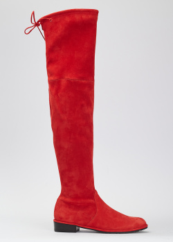 Красные ботфорты Stuart Weitzman Lowland из эластичной замши, фото