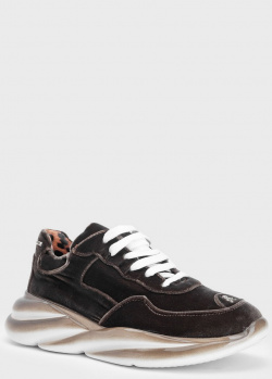 Бархатные кроссовки Philipp Plein темно-коричневого цвета, фото