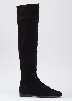 Черные замшевые ботфорты Stuart Weitzman Saga на шнуровке, фото