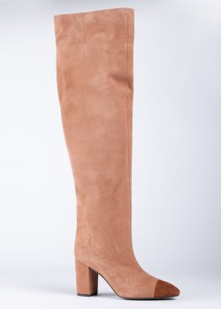 Бежевые сапоги Stuart Weitzman с коричневым носком, фото
