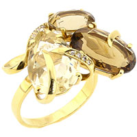 Кольцо из желтого золота с бриллиантами и цитрином, фото