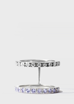 Широкое золотое кольцо IO с бриллиантами и танзанитами, фото