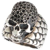 Серебряный перстень ElfCraft с чешуйками и черепом, фото