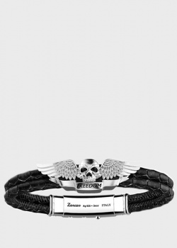 Кожаный браслет Zancan Vendetta с серебряным черепом, фото