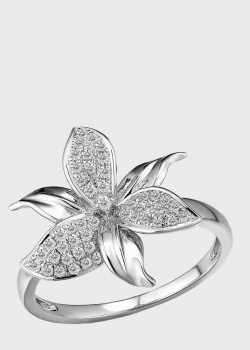 Кольцо-цветок из белого золота с бриллиантами, фото