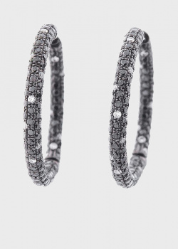 Серьги-кольца из белого золота с черными и белыми бриллиантами, фото