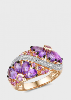 Широкое кольцо с цветочным мотивом из камней, фото