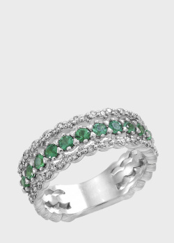 Широкое кольцо Bibigi с бриллиантами и изумрудами, фото
