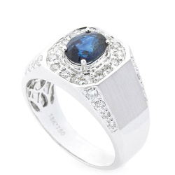 Кольцо-печатка с синим сапфиром и бриллиантами, фото