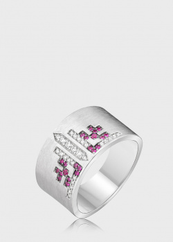 Широкое кольцо Art Vivace Jewelry Гроздь калины из белого золота с рубинами, фото