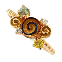 Золотое кольцо Roberto Bravo Gallica с бриллиантом желтым сапфиром и розой, фото