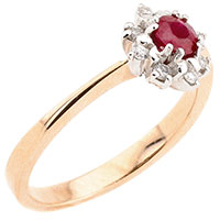 Золотое кольцо с красным рубином и бриллиантами, фото