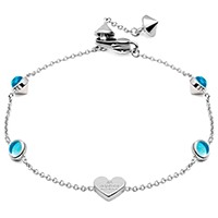 Тонкий браслет-цепочка Gucci Trademark с подвеской-сердцем и круглыми голубыми топазами, фото