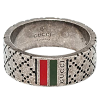 Мужское серебряное кольцо Gucci Diamantissima с гравировкой и эмалью, фото