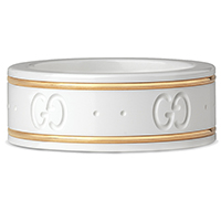 Белое кольцо Gucci Icon из циркония с золотым кантом и тиснением, фото