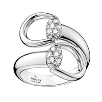 Широкое женское кольцо Gucci Horsebit из белого золота с бриллиантами, фото