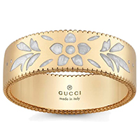 Широкое золотое кольцо Gucci Icon с цветочным узором из белой эмали, фото