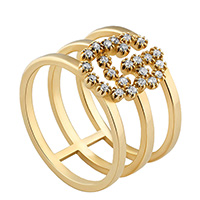 Трехрядное кольцо из желтого золота Gucci Running G с логотипом в бриллиантах, фото