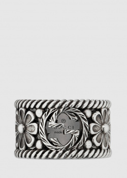 Кольцо из серебра Gucci Double G с декором-цветами, фото