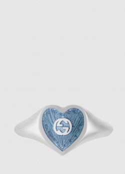 Кольцо Gucci с сердцем из голубой эмали, фото