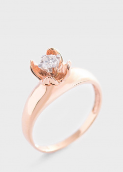 Золотое кольцо в форме цветка с бриллиантом 0.24 ct, фото