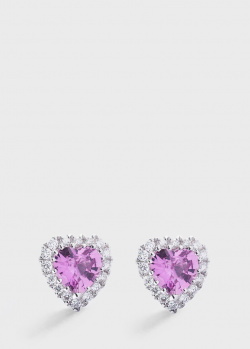 Серьги-гвоздики с форме сердца с аметистами и бриллиантами, фото