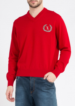Красный пуловер Billionaire с брендовой вышивкой, фото