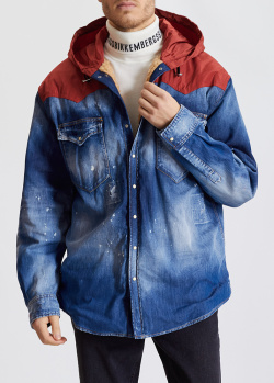Джинсовая утепленная куртка-рубашка Dsquared2 с капюшоном, фото