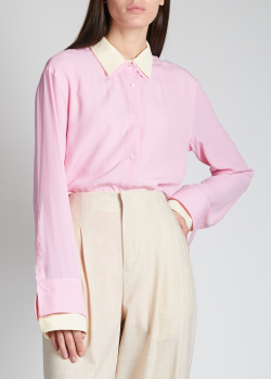 Розовая рубашка N21 с бежевым воротником, фото