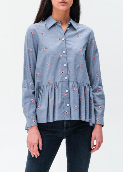 Голубая рубашка Emporio Armani с цветочной вышивкой, фото
