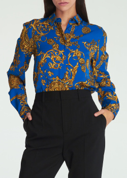 Синяя блуза Versace Jeans Couture с золотистым принтом, фото