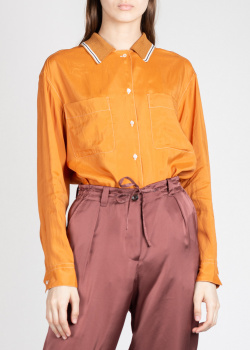 Оранжевая рубашка Santoni с трикотажным воротником, фото