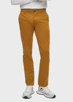 Горчичные брюки Hugo Boss из эластичного хлопка, фото