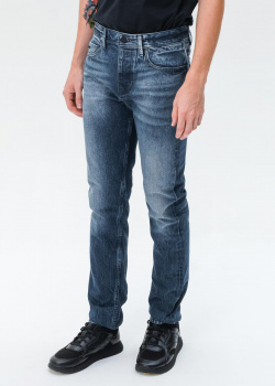 Синие джинсы Hugo Boss с вышивкой на поясе, фото