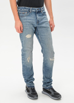 Голубые джинсы Hugo Boss с потертостями, фото