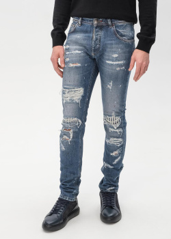 Рваные джинсы Philipp Plein с брызгами краски, фото