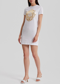 Белое платье-футболка Versace Jeans Couture с золотистым принтом, фото