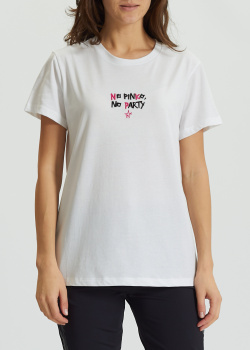 Белая хлопковая футболка Pinko с вышитым принтом, фото
