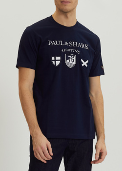 Синяя футболка Paul&Shark с фирменной вышивкой, фото