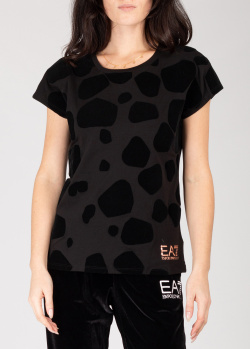 Черная футболка EA7 Emporio Armani с велюровыми вставками, фото