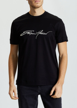 Черная футболка Emporio Armani с фирменной вышивкой, фото