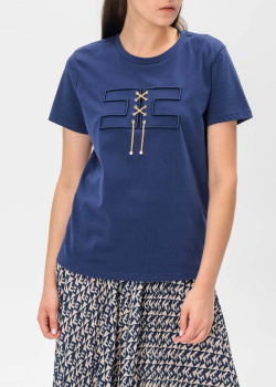 Синяя футболка Elisabetta Franchi с фирменной вышивкой, фото