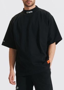 Черная футболка Heron Preston с воротником-стойкой, фото